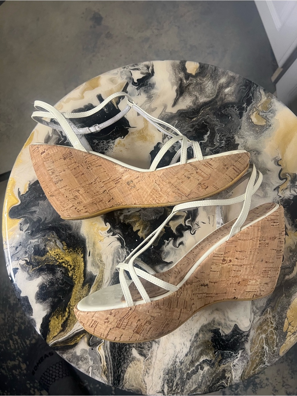 Vintage Y2K Stuart Weitzman White Cork Wedge Sandals - Picture 7 of 14
